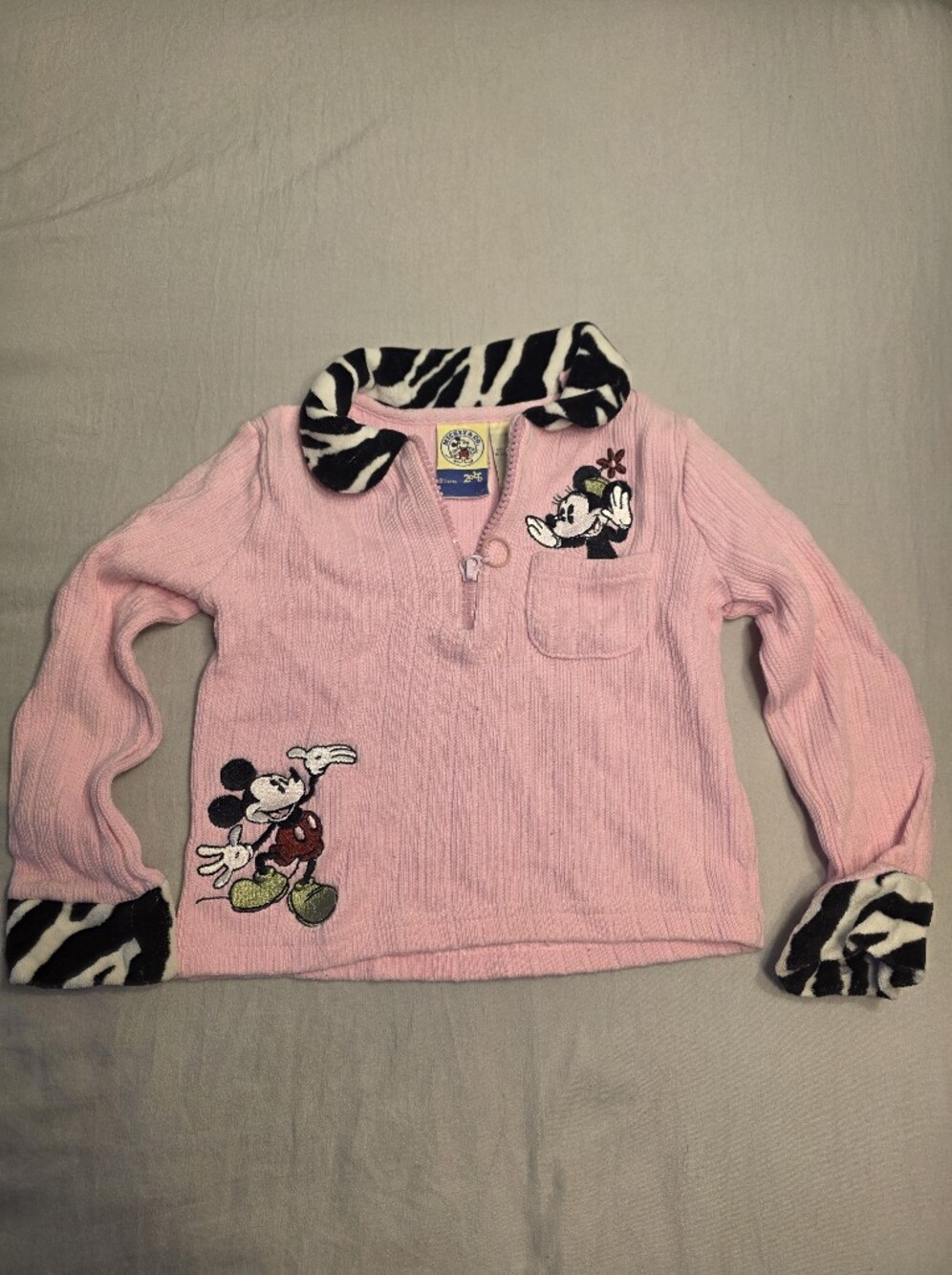 Disney 2000 Vintage Mickey & Co Embroidered Pink Zebra Trim Jacket